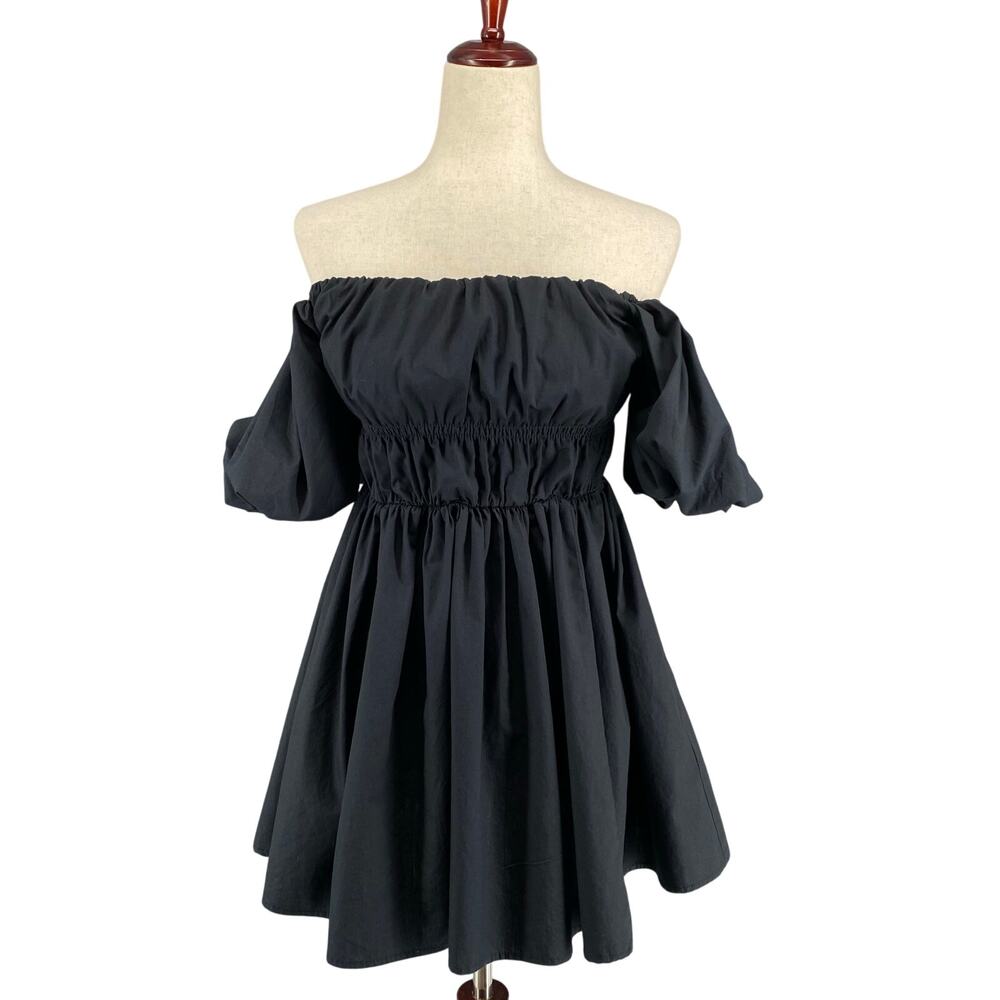 Abercrombie Fitch Off Shoulder Puff Sleeve Mini Dress S Black Witchy Coquette